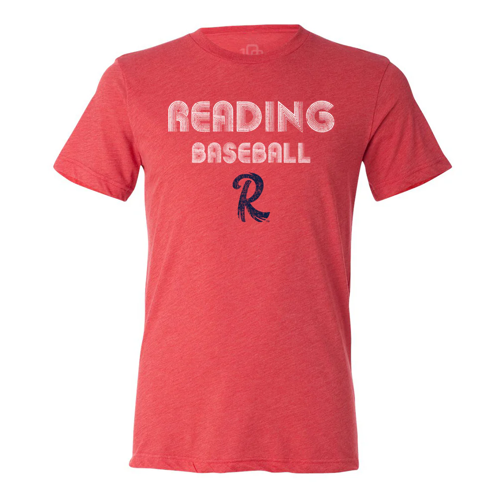 108 Stitches Red Reading Baseball Spiral Tee