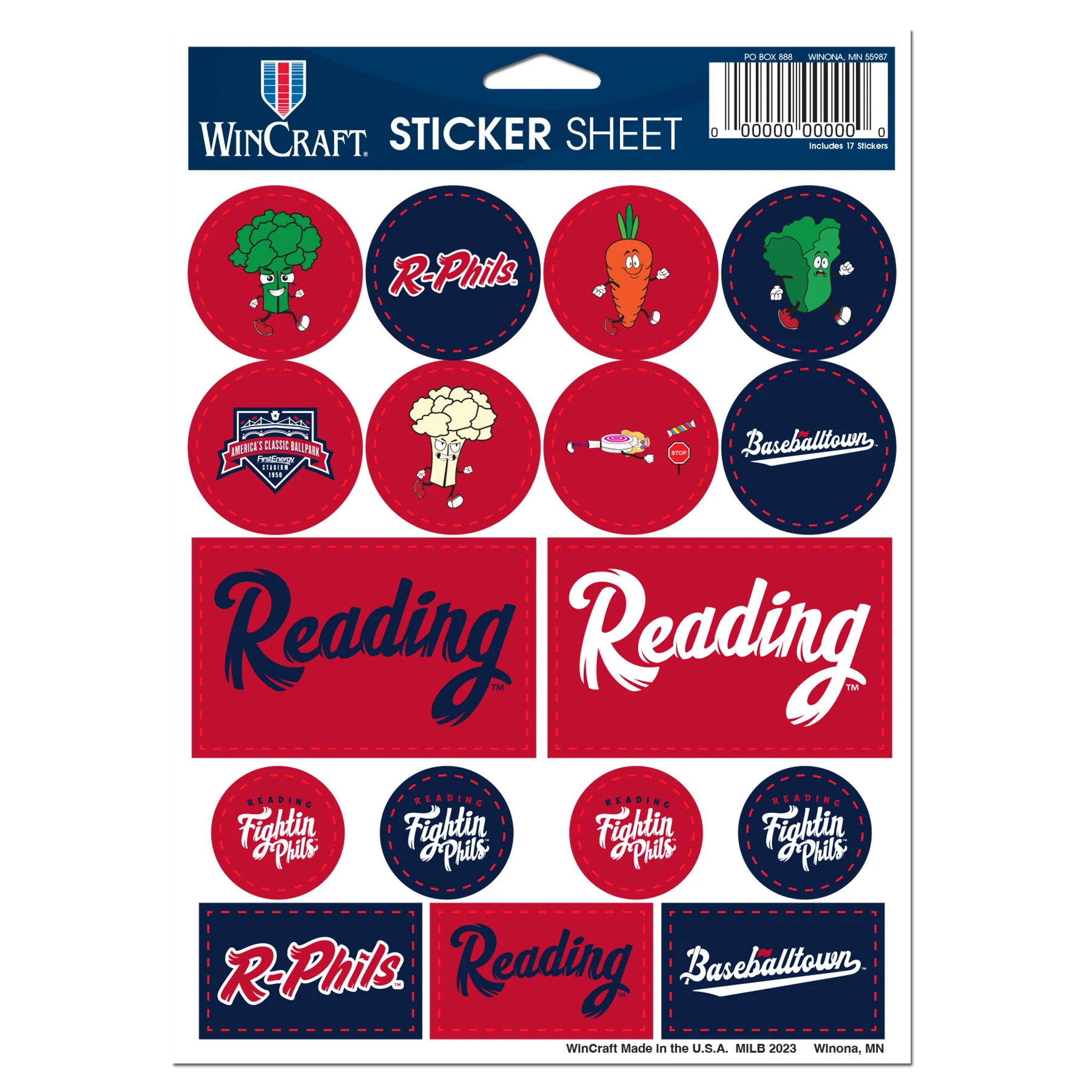 Wincraft Sticker Sheet - Vegie Race Characters and Various Fightin Phils Logos