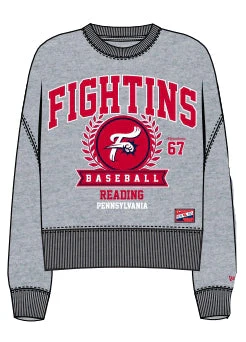 New Era Fightins Baseball Heather Gray Women's Boxy Crewneck