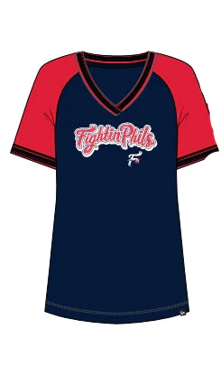 New Era Reading Fightin Phils Navy/Red Sparkle Logo V-Neck T-Shirt
