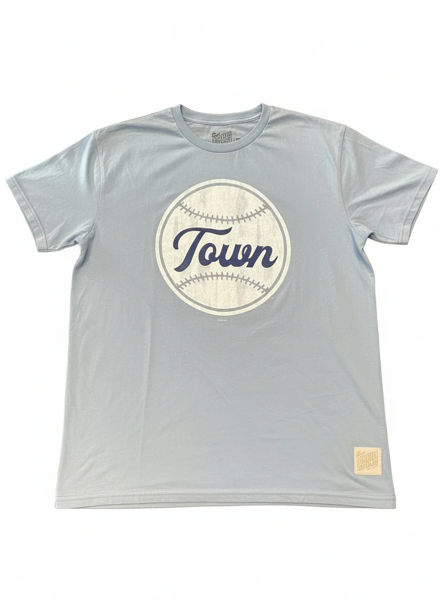 Retro Brand Distressed Powder Blue Baseballtown Logo Tee
