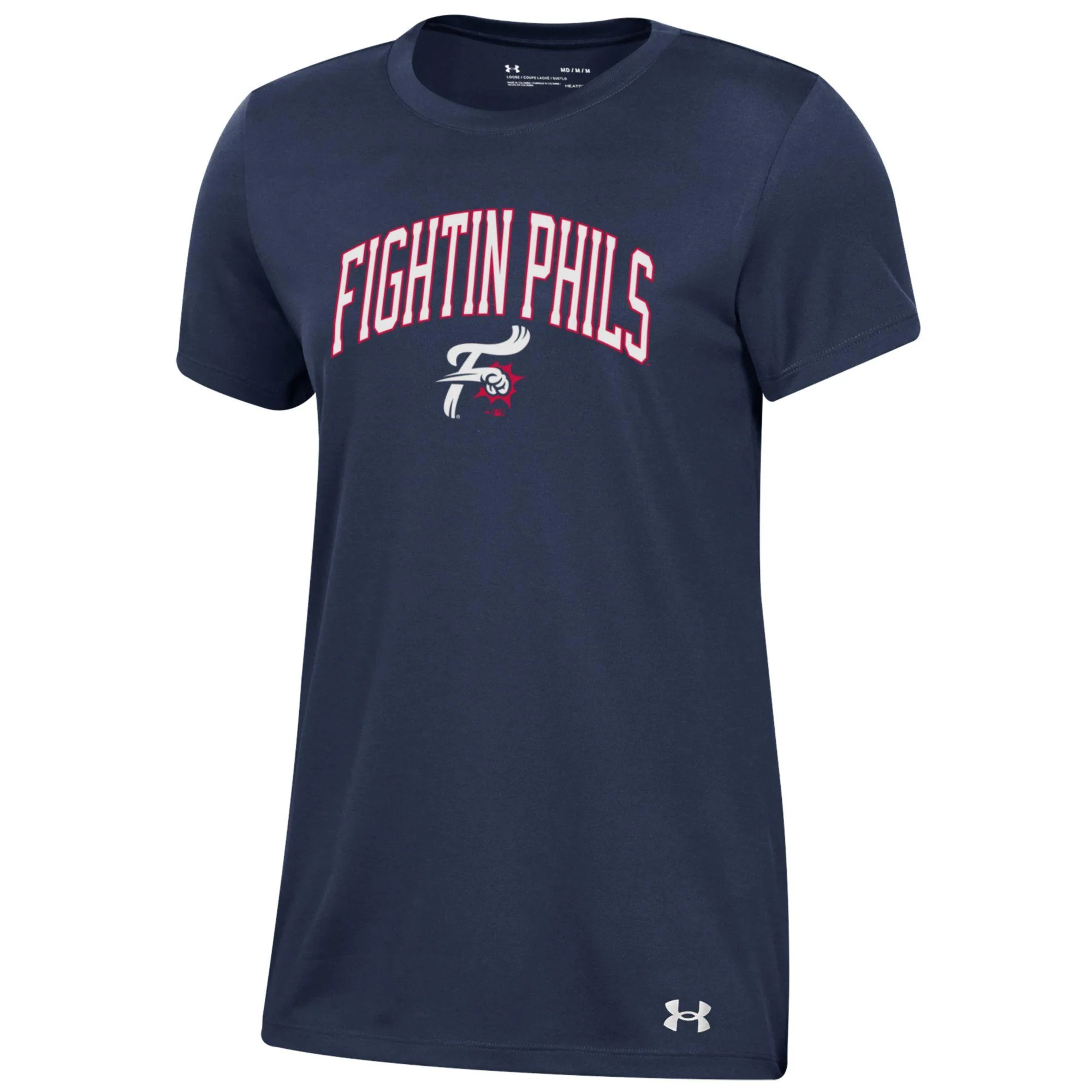 Women's Under Armour Fightin Phils w/ F-Fist Navy Tech Short Sleeve Tee